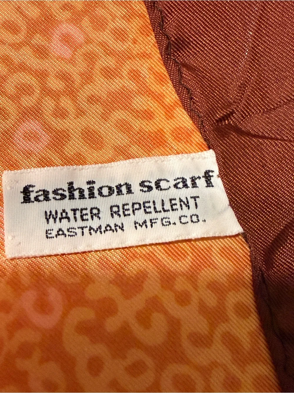 Vintage Water Repellant Japan Head Scarf in Browns and Oranges, 27” Square